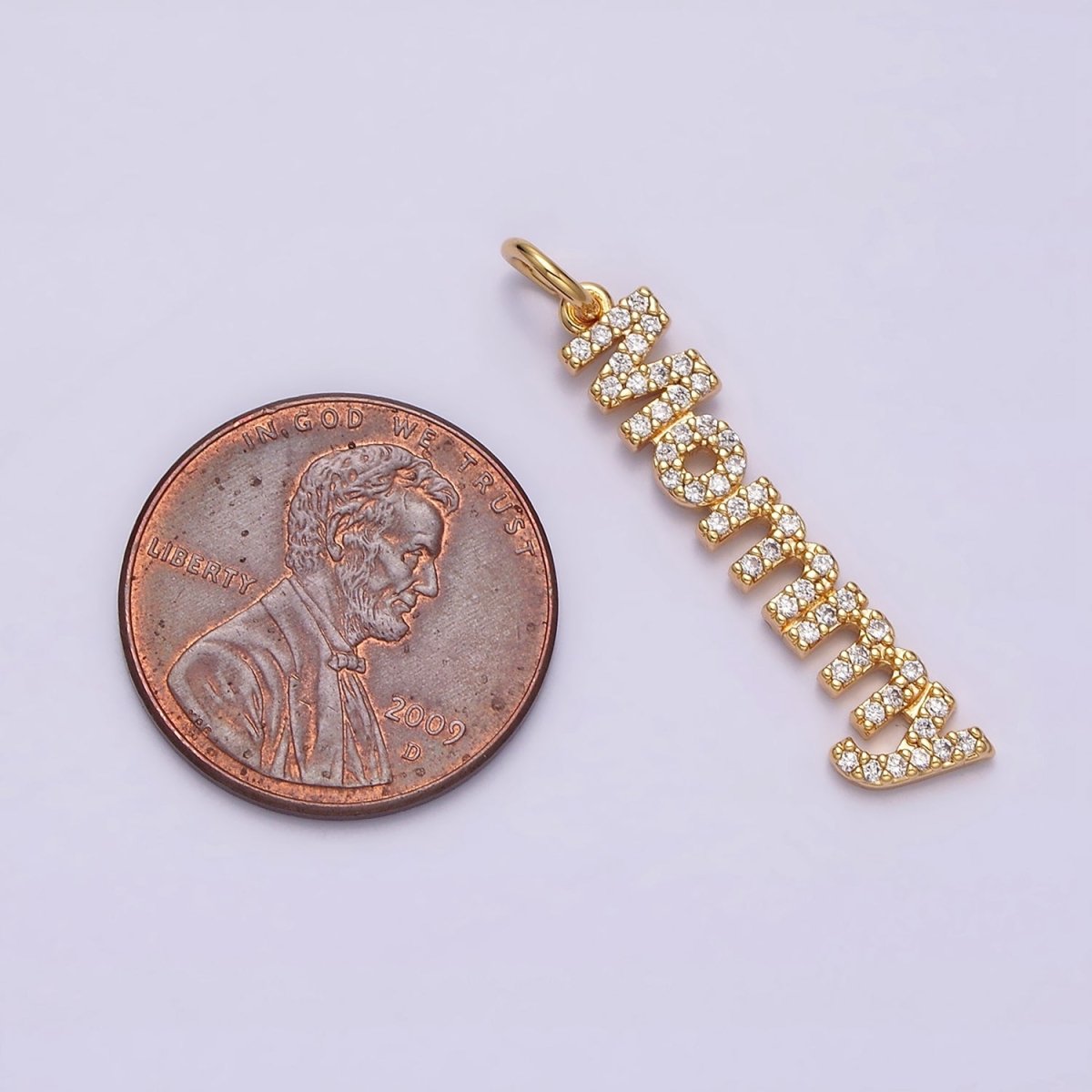 16K Gold Filled "Mommy" Script Micro Paved CZ Add-On Charm in Gold &amp; Silver | AC1369 AC1370