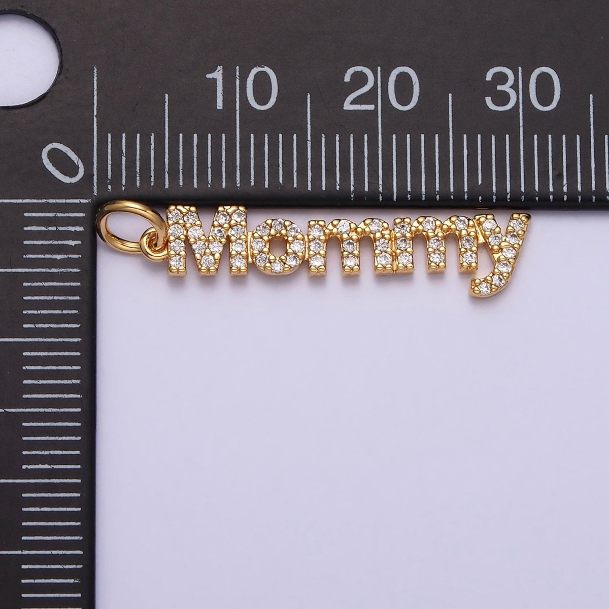 16K Gold Filled "Mommy" Script Micro Paved CZ Add-On Charm in Gold &amp; Silver | AC1369 AC1370