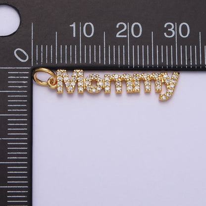 16K Gold Filled "Mommy" Script Micro Paved CZ Add-On Charm in Gold &amp; Silver | AC1369 AC1370