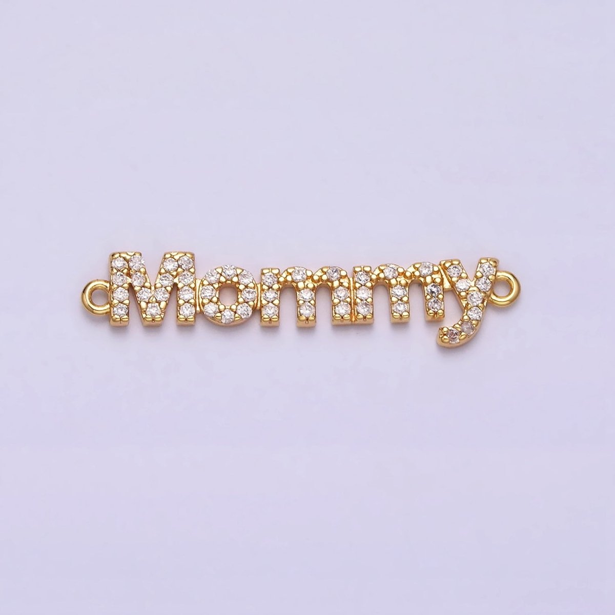 16K Gold Filled Mommy Script Micro Paved CZ Connector in Gold &amp; Silver mama mother day gift | Y-920-Gold