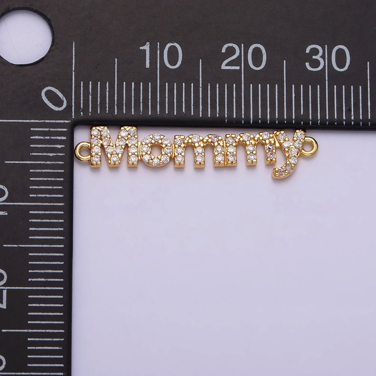 16K Gold Filled Mommy Script Micro Paved CZ Connector in Gold &amp; Silver mama mother day gift | Y-920-Gold