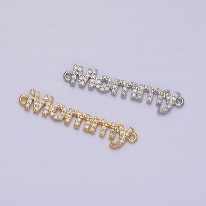 16K Gold Filled Mommy Script Micro Paved CZ Connector in Gold &amp; Silver mama mother day gift | Y-920-Gold