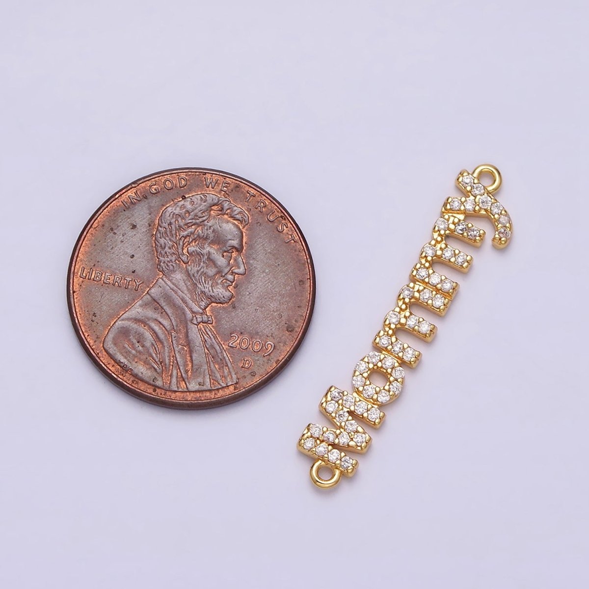 16K Gold Filled Mommy Script Micro Paved CZ Connector in Gold &amp; Silver mama mother day gift | Y-920-Gold