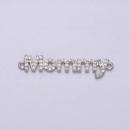16K Gold Filled Mommy Script Micro Paved CZ Connector in Gold &amp; Silver mama mother day gift | Y-920-Gold
