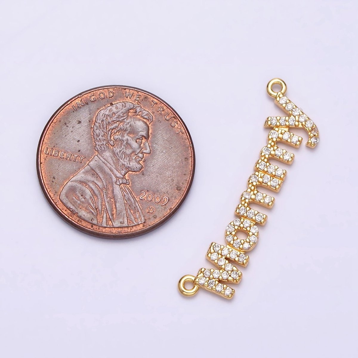 16K Gold Filled Mommy Script Micro Paved CZ Top Loop Connector in Gold &amp; Silver mother day gift idea | Y-919