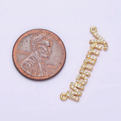 16K Gold Filled Mommy Script Micro Paved CZ Top Loop Connector in Gold &amp; Silver mother day gift idea | Y-919