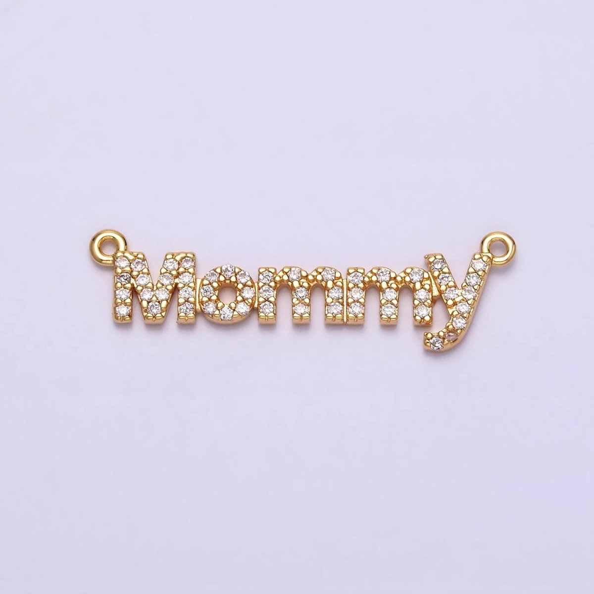 16K Gold Filled Mommy Script Micro Paved CZ Top Loop Connector in Gold &amp; Silver mother day gift idea | Y-919