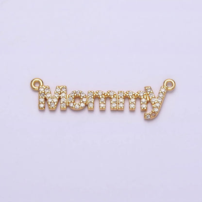 16K Gold Filled Mommy Script Micro Paved CZ Top Loop Connector in Gold &amp; Silver mother day gift idea | Y-919