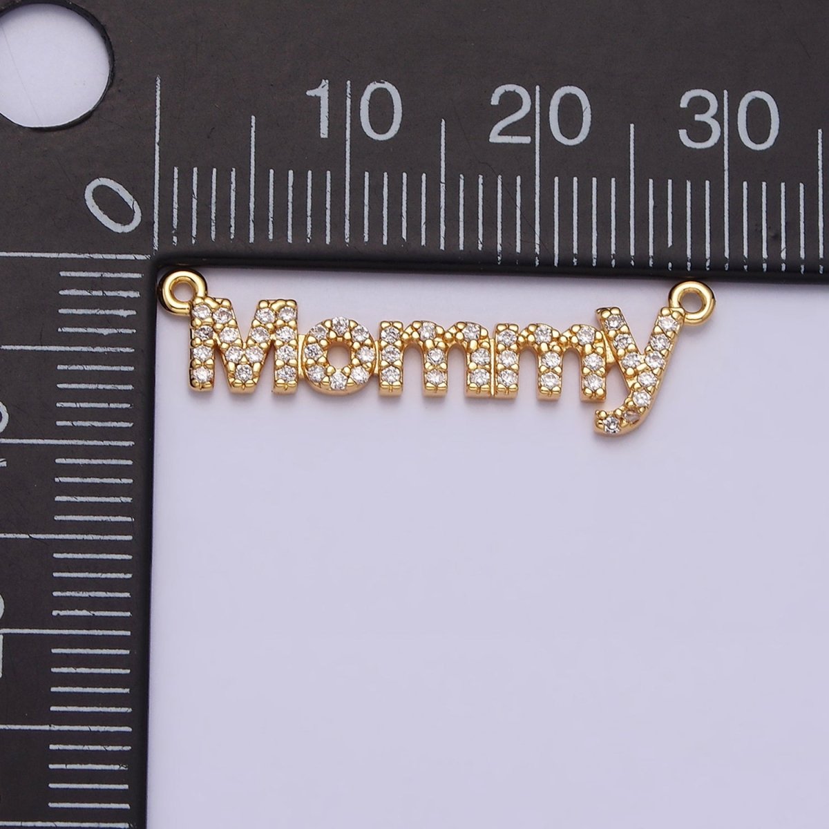 16K Gold Filled Mommy Script Micro Paved CZ Top Loop Connector in Gold &amp; Silver mother day gift idea | Y-919
