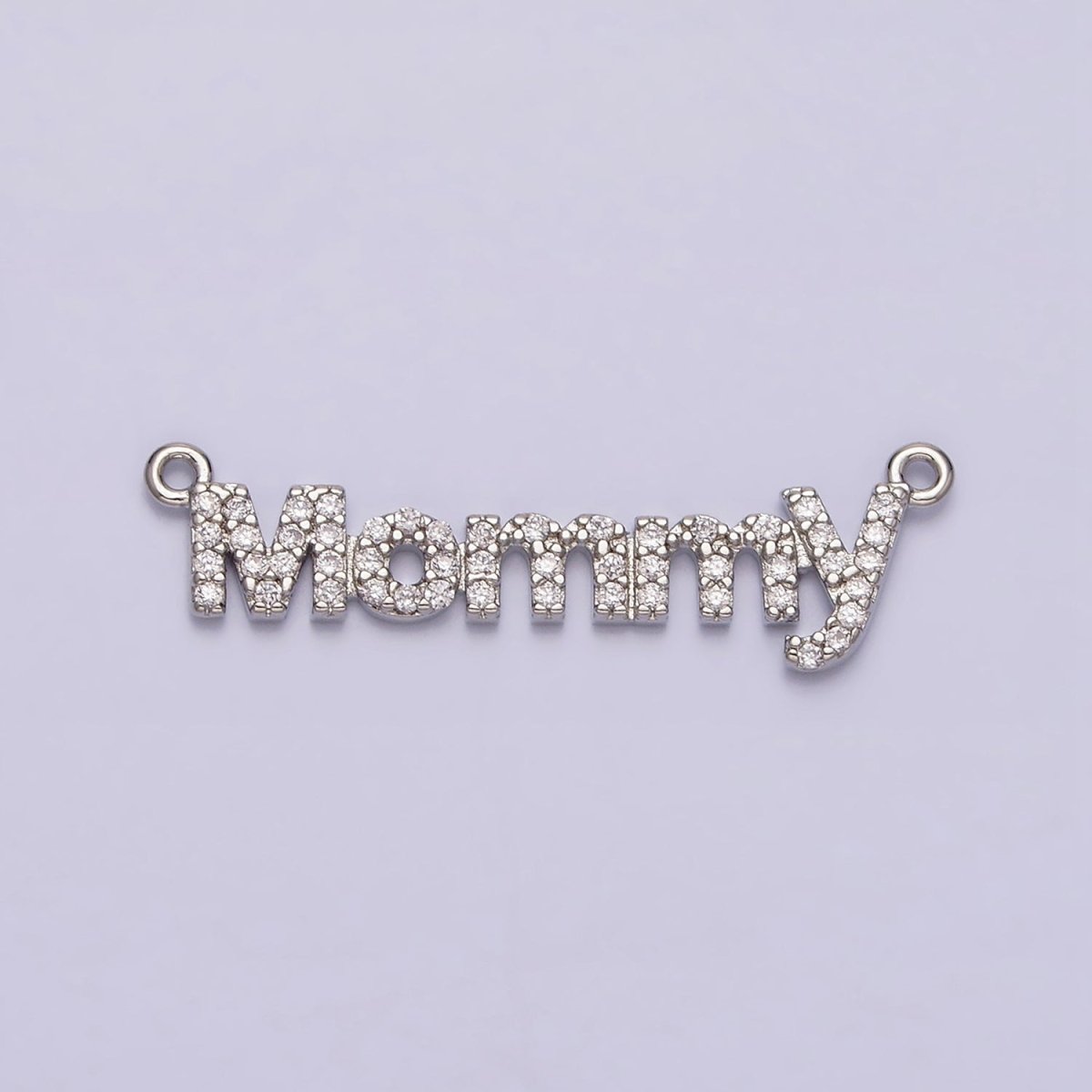 16K Gold Filled Mommy Script Micro Paved CZ Top Loop Connector in Gold &amp; Silver mother day gift idea | Y-919