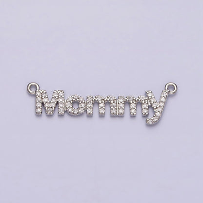 16K Gold Filled Mommy Script Micro Paved CZ Top Loop Connector in Gold &amp; Silver mother day gift idea | Y-919