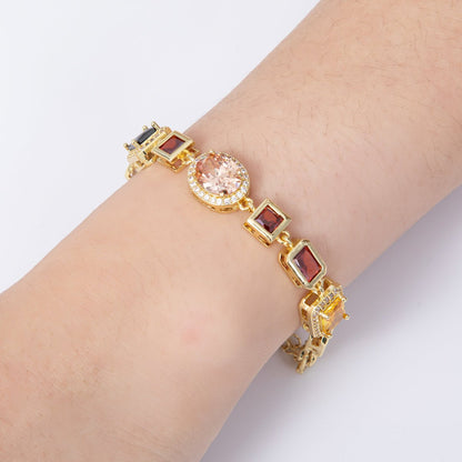 16K Gold Filled Multicolor Round Baguette CZ Micro Paved 6.5 Inch Bracelet w. Extender | WA-04146
