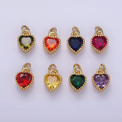 16K Gold Filled Multifaceted Birthstone CZ Heart Personalized Charm | N1056 - N1063