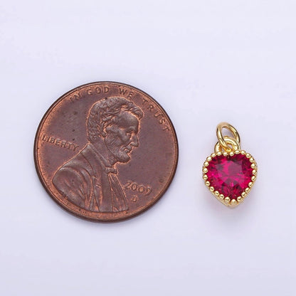 16K Gold Filled Multifaceted Birthstone CZ Heart Personalized Charm | N1056 - N1063