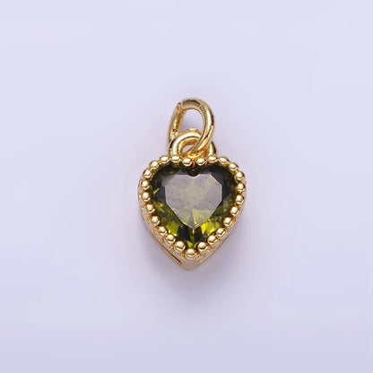 16K Gold Filled Multifaceted Birthstone CZ Heart Personalized Charm | N1056 - N1063