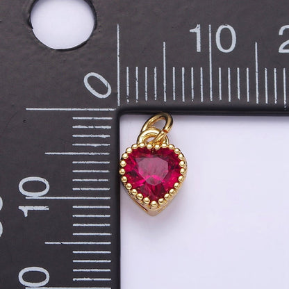 16K Gold Filled Multifaceted Birthstone CZ Heart Personalized Charm | N1056 - N1063