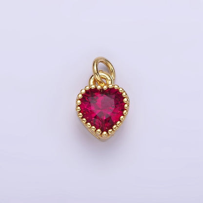 16K Gold Filled Multifaceted Birthstone CZ Heart Personalized Charm | N1056 - N1063