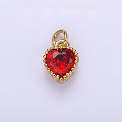 16K Gold Filled Multifaceted Birthstone CZ Heart Personalized Charm | N1056 - N1063