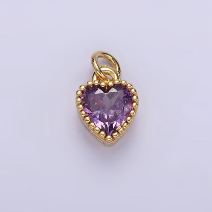 16K Gold Filled Multifaceted Birthstone CZ Heart Personalized Charm | N1056 - N1063