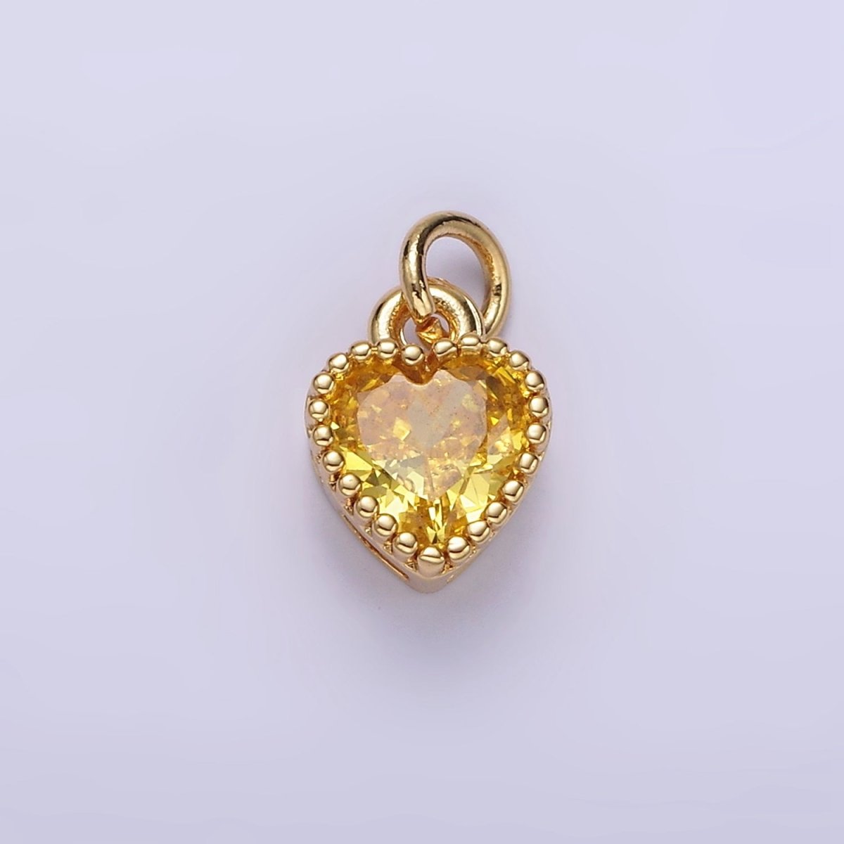 16K Gold Filled Multifaceted Birthstone CZ Heart Personalized Charm | N1056 - N1063