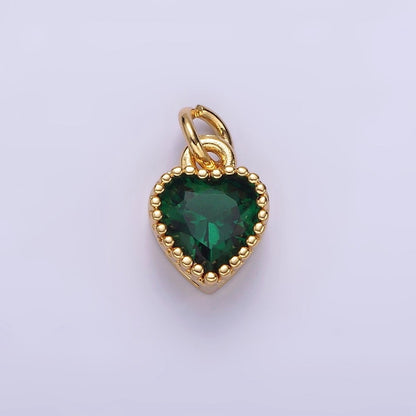 16K Gold Filled Multifaceted Birthstone CZ Heart Personalized Charm | N1056 - N1063
