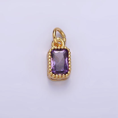 16K Gold Filled Multifaceted Birthstone CZ Rectangle Personalized Charm | N1074 - N1082