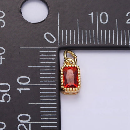 16K Gold Filled Multifaceted Birthstone CZ Rectangle Personalized Charm | N1074 - N1082