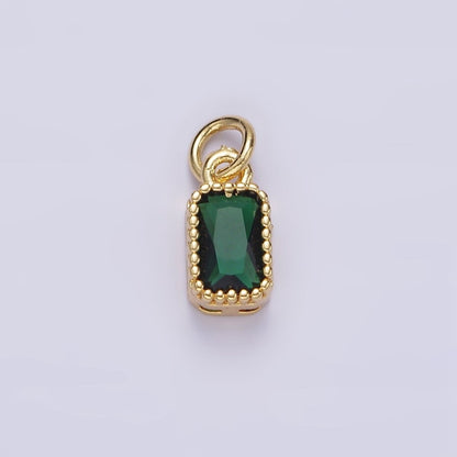 16K Gold Filled Multifaceted Birthstone CZ Rectangle Personalized Charm | N1074 - N1082