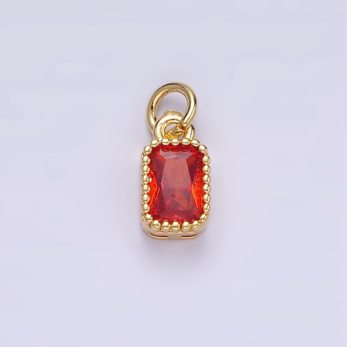 16K Gold Filled Multifaceted Birthstone CZ Rectangle Personalized Charm | N1074 - N1082