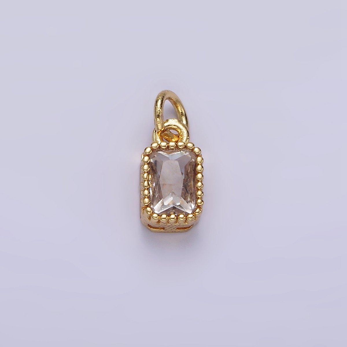 16K Gold Filled Multifaceted Birthstone CZ Rectangle Personalized Charm | N1074 - N1082