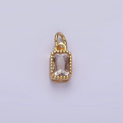 16K Gold Filled Multifaceted Birthstone CZ Rectangle Personalized Charm | N1074 - N1082
