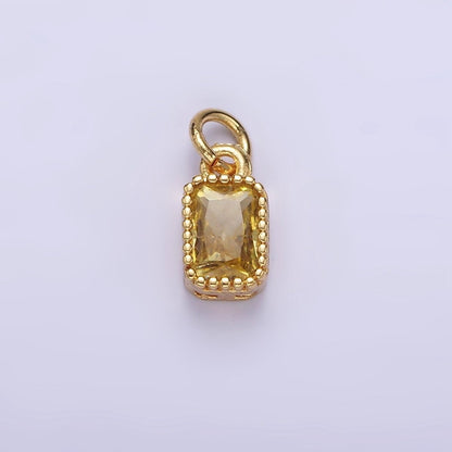 16K Gold Filled Multifaceted Birthstone CZ Rectangle Personalized Charm | N1074 - N1082