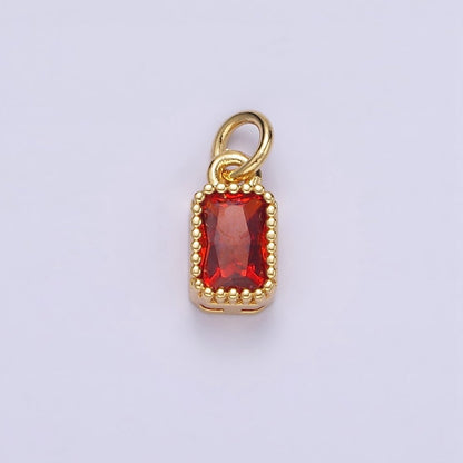 16K Gold Filled Multifaceted Birthstone CZ Rectangle Personalized Charm | N1074 - N1082