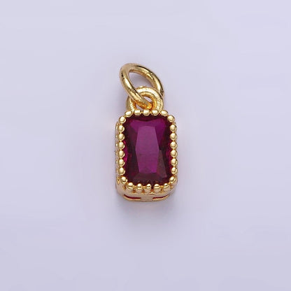 16K Gold Filled Multifaceted Birthstone CZ Rectangle Personalized Charm | N1074 - N1082