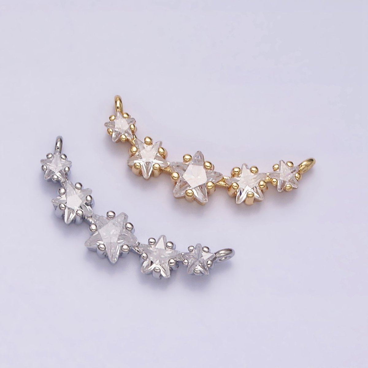 16K Gold Filled Multiple Celestial Star Charm Connector Clear CZ Lined in Gold &amp; Silver |  G907-G908
