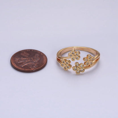 16K Gold Filled Multiple Daisy Flower Clear CZ Open Adjustable Ring | O-1781 O-1782