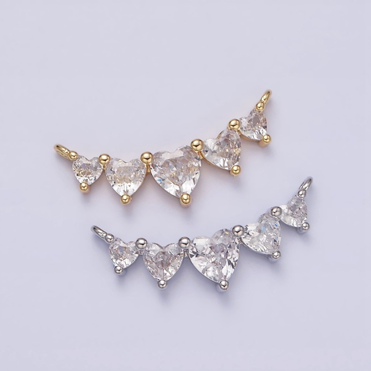 16K Gold Filled Multiple Heart Clear CZ Lined in Gold &amp; Silver | Y-902