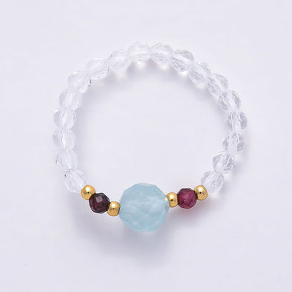 16K Gold Filled Natural Gemstone Round Beaded Elastic Stretch Ring | Rings-00096 ~ Rings-00107