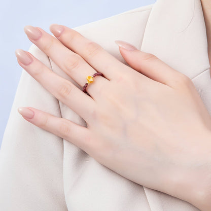 16K Gold Filled Natural Gemstone Round Beaded Elastic Stretch Ring | Rings-00096 ~ Rings-00107