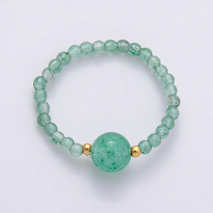 16K Gold Filled Natural Gemstone Round Beaded Elastic Stretch Ring | Rings-00096 ~ Rings-00107