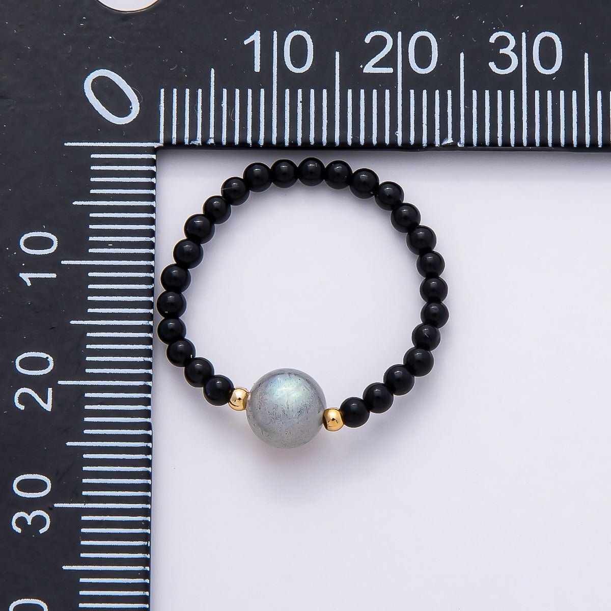 16K Gold Filled Natural Gemstone Round Beaded Elastic Stretch Ring | Rings-00096 ~ Rings-00107