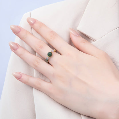 16K Gold Filled Natural Gemstone Round Beaded Elastic Stretch Ring | Rings-00096 ~ Rings-00107