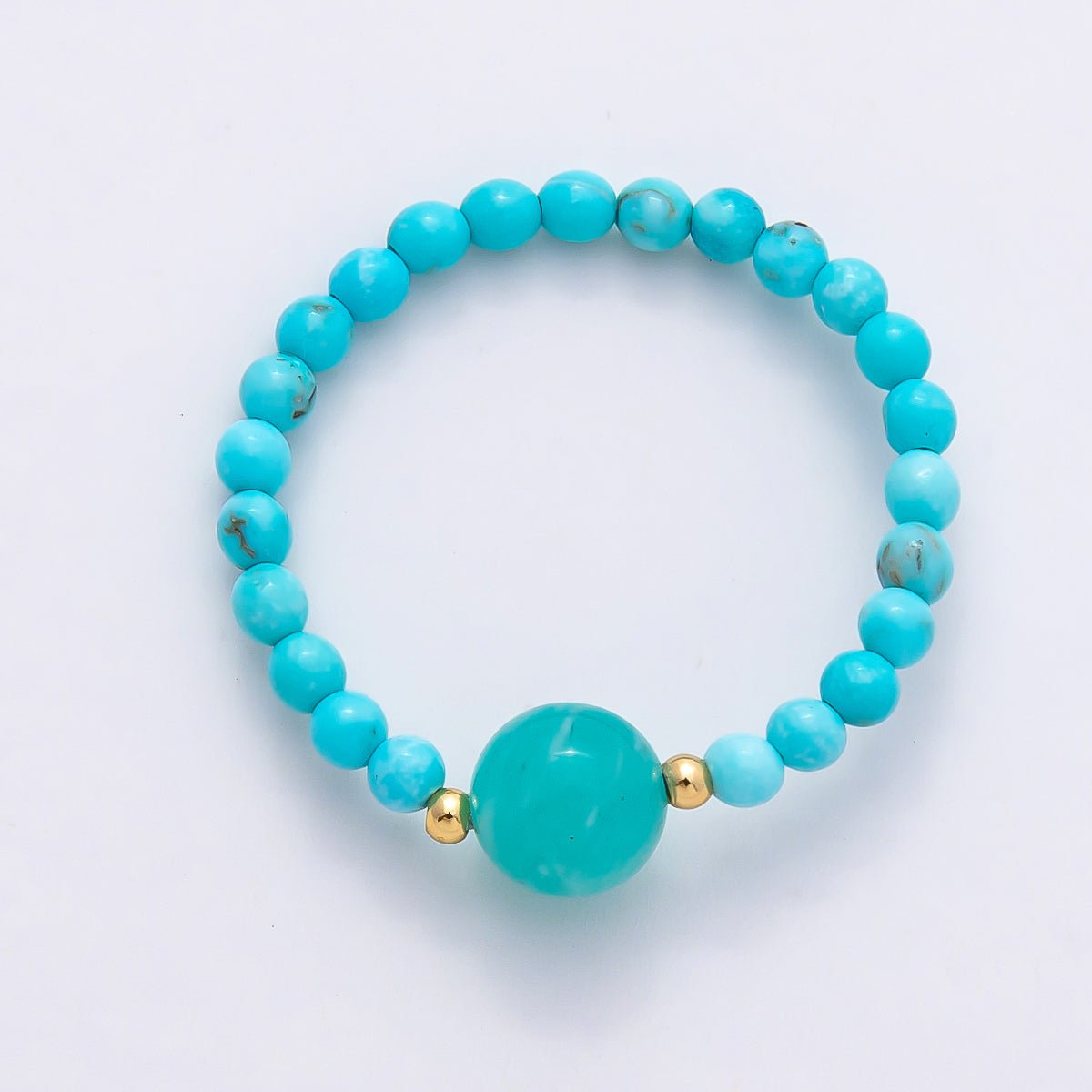 16K Gold Filled Natural Gemstone Round Beaded Elastic Stretch Ring | Rings-00096 ~ Rings-00107