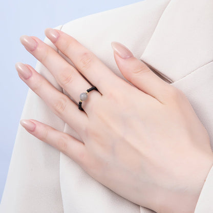 16K Gold Filled Natural Gemstone Round Beaded Elastic Stretch Ring | Rings-00096 ~ Rings-00107