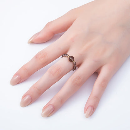16K Gold Filled Natural Gemstone Round Beaded Elastic Stretch Ring | Rings-00096 ~ Rings-00107