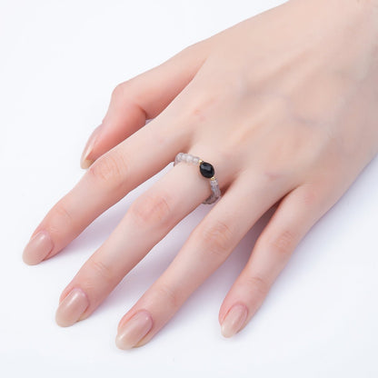 16K Gold Filled Natural Gemstone Round Beaded Elastic Stretch Ring | Rings-00096 ~ Rings-00107