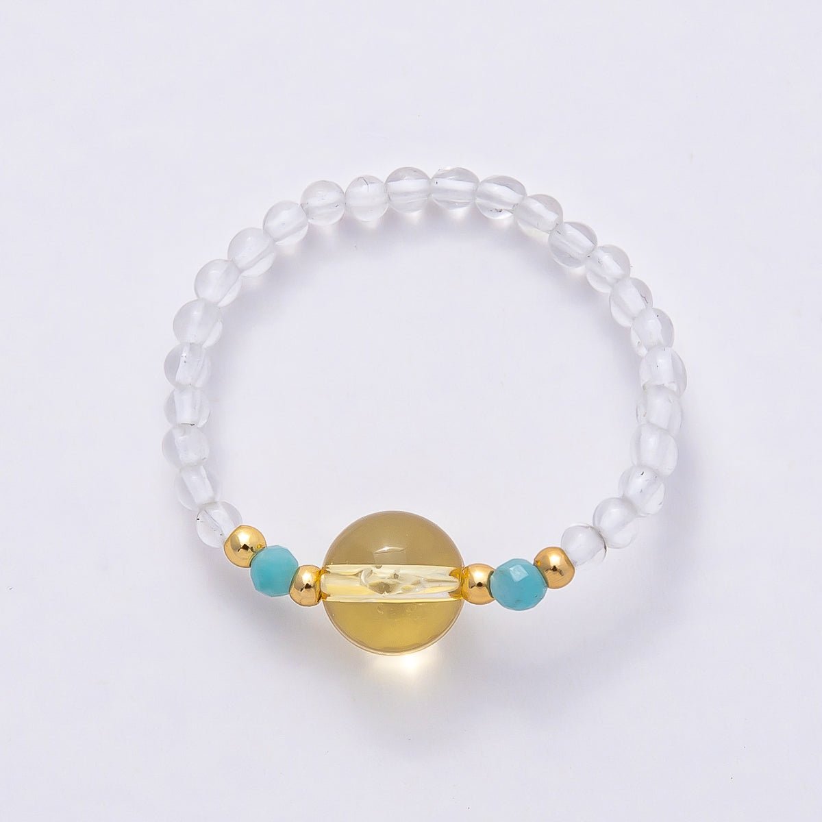 16K Gold Filled Natural Gemstone Round Beaded Elastic Stretch Ring | Rings-00096 ~ Rings-00107