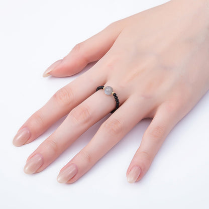 16K Gold Filled Natural Gemstone Round Beaded Elastic Stretch Ring | Rings-00096 ~ Rings-00107