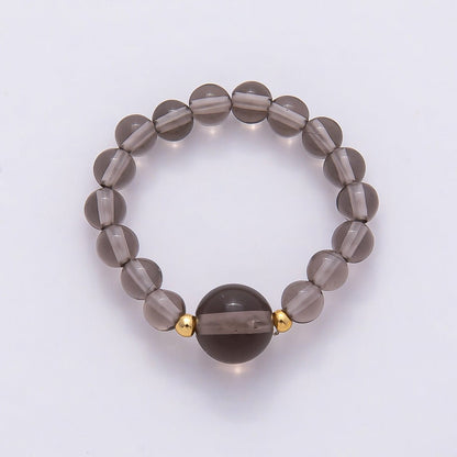 16K Gold Filled Natural Gemstone Round Beaded Elastic Stretch Ring | Rings-00096 ~ Rings-00107