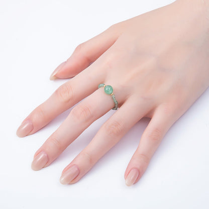 16K Gold Filled Natural Gemstone Round Beaded Elastic Stretch Ring | Rings-00096 ~ Rings-00107